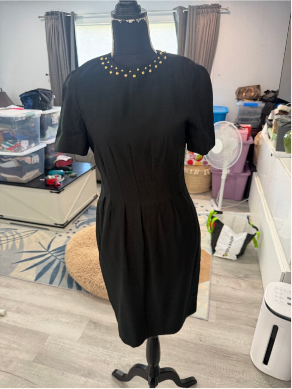 Women's Liz Claiborne Black Gold Studded Sheath Dress Size 8
